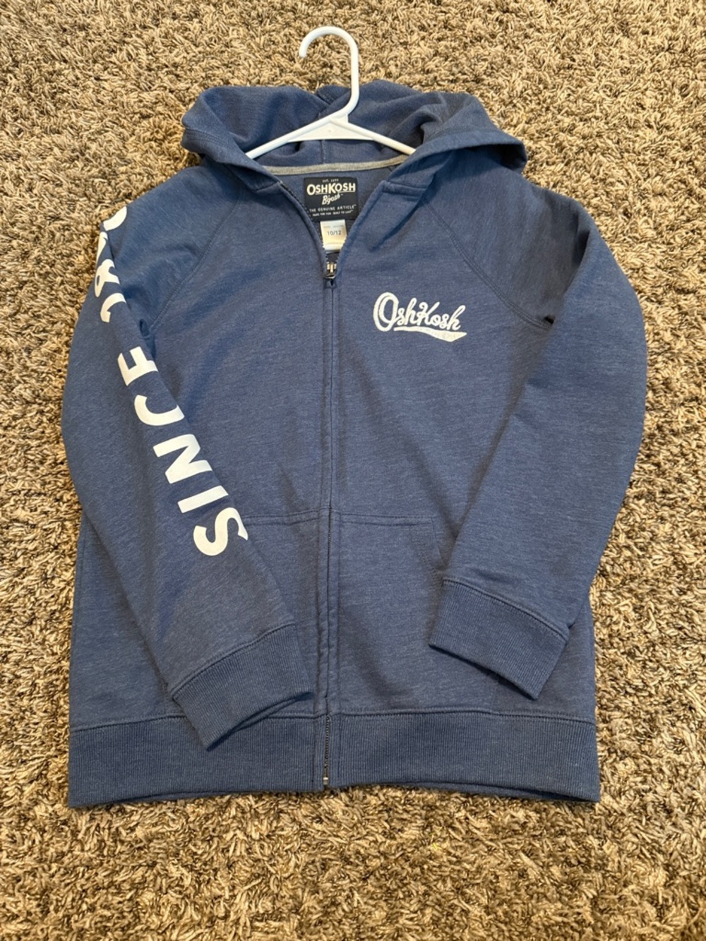 OshKosh B'gosh Navy Zip Hoodie with White Logo and Sleeve Print